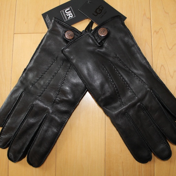 UGG Men's Tech Touch Screen LEATHER FUR Gloves - Picture 1 of 6